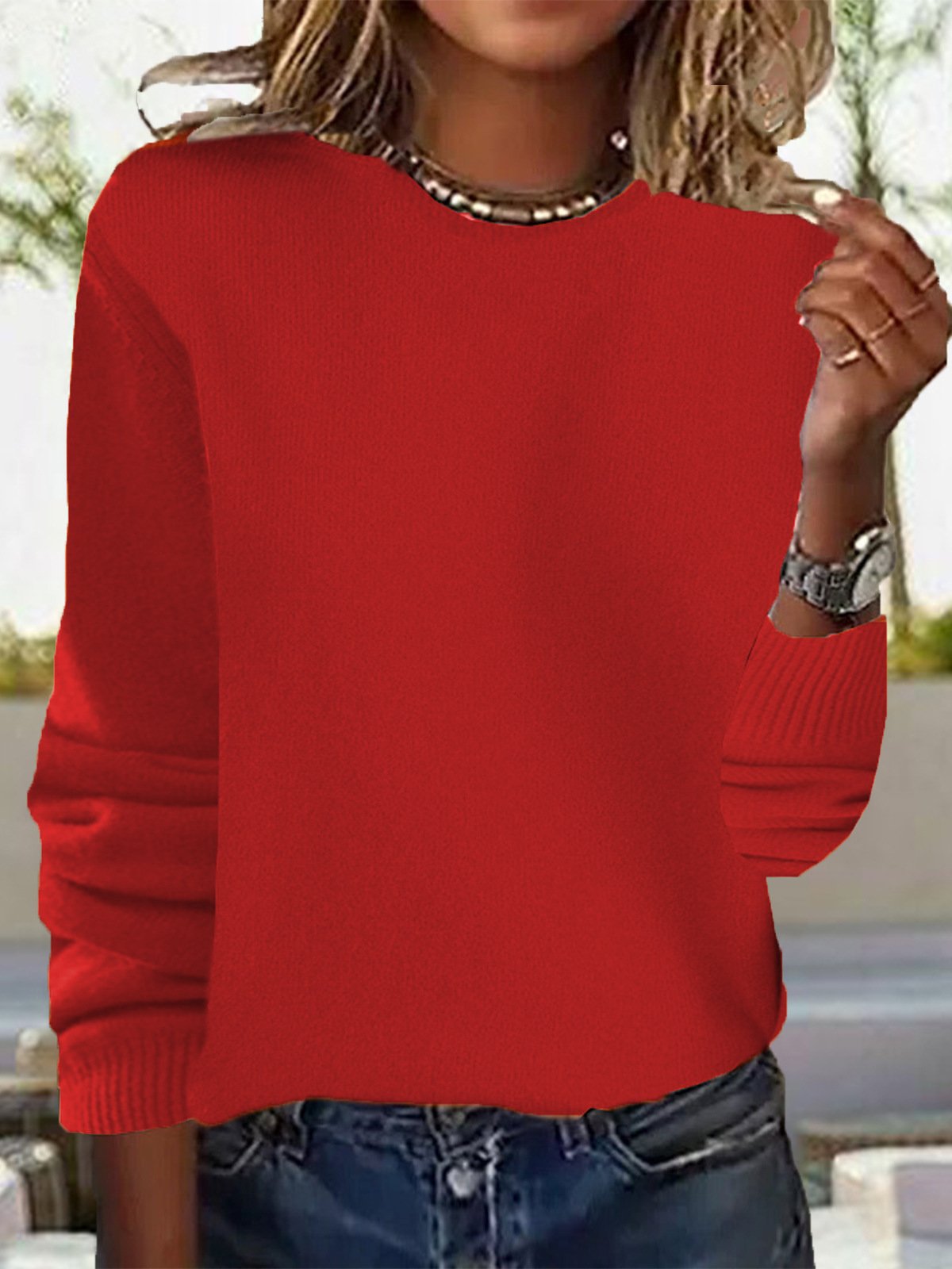 Women Yarn/Wool Yarn Plain Long Sleeve Comfy Casual Lace Sweater