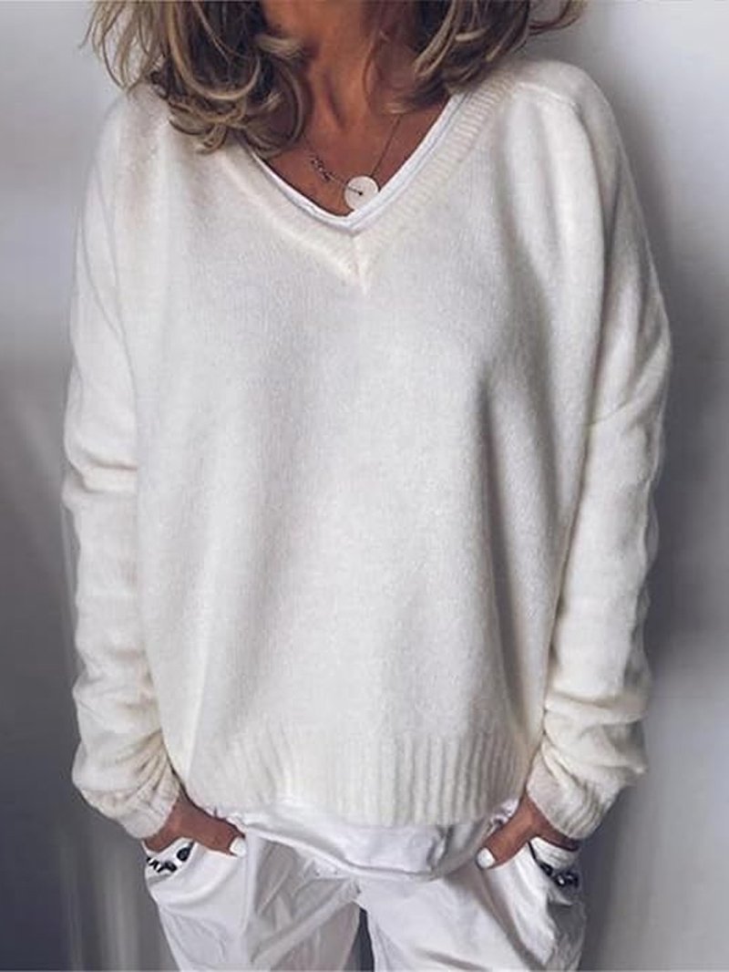 Women Yarn/Wool Yarn Plain Long Sleeve Comfy Casual Sweater