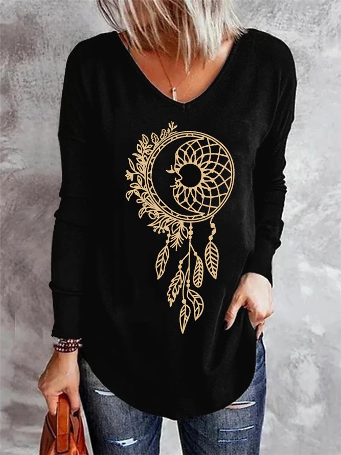 Boho Dreamcatcher V Neck Long Sleeve T-shirt