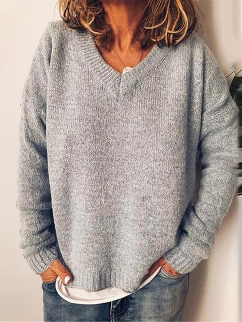 Women Yarn/Wool Yarn Plain Long Sleeve Comfy Casual Sweater