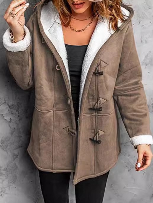 Women's Plain Zip Up Hoodie Buttoned Fleece Loose Jacket