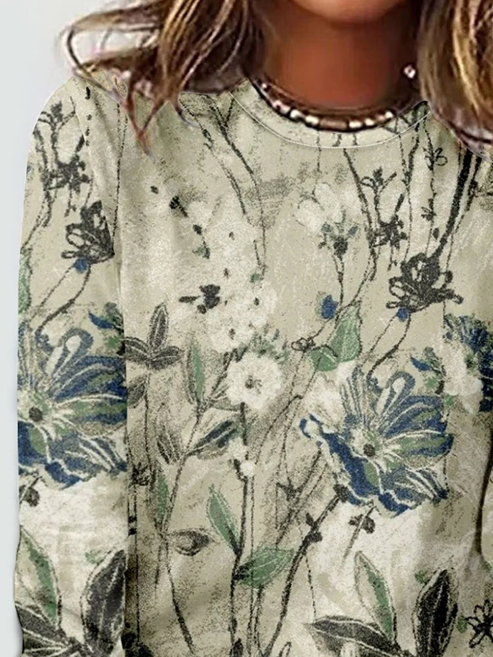 Casual Floral Crew Neck Long Sleeve T-shirt