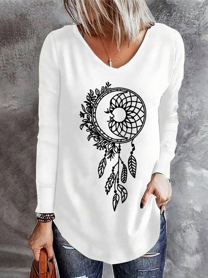 Boho Dreamcatcher V Neck Long Sleeve T-shirt