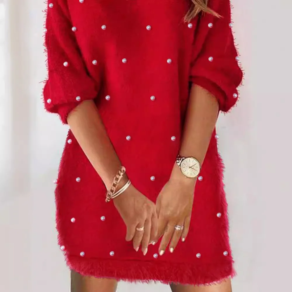 Women Plain V Neck Long Sleeve Comfy Casual Midi Dress