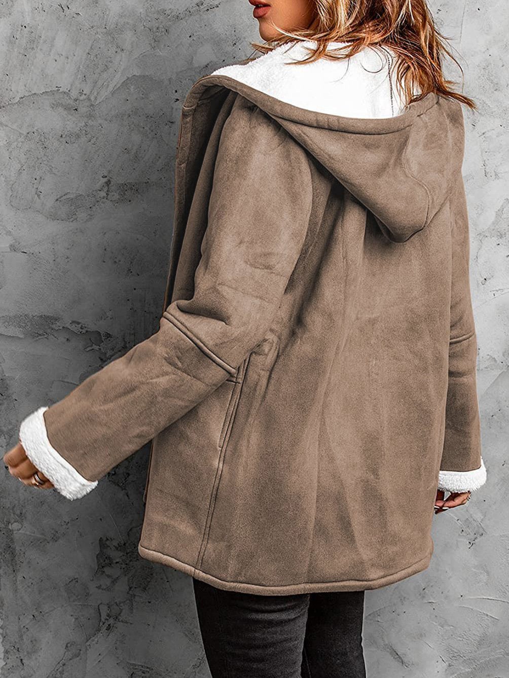 Women's Plain Zip Up Hoodie Buttoned Fleece Loose Jacket