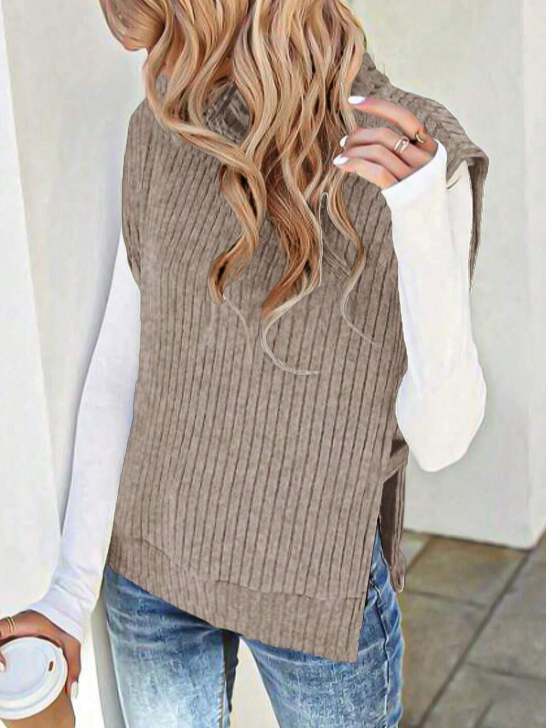 Women Yarn/Wool Yarn Plain Sleeveless Comfy Casual Sweater