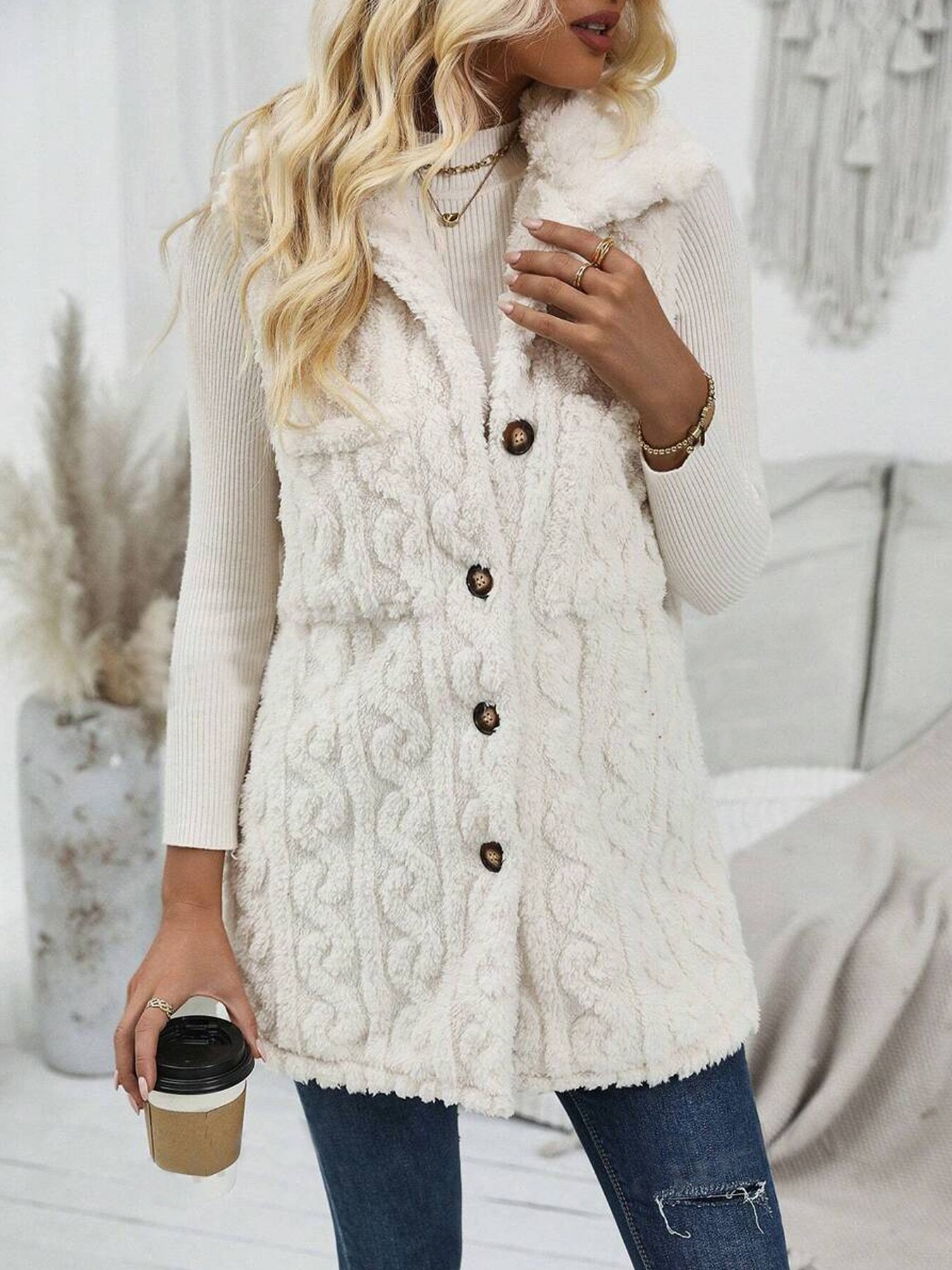 Women's Plain Pocket Stitching Regular Loose Vest