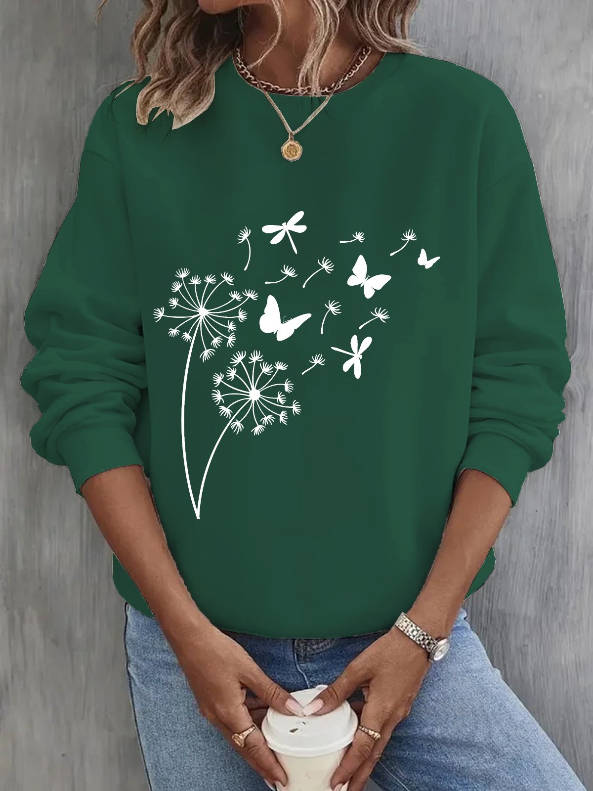 Casual Crew Neck Dandelion Sweatshirt