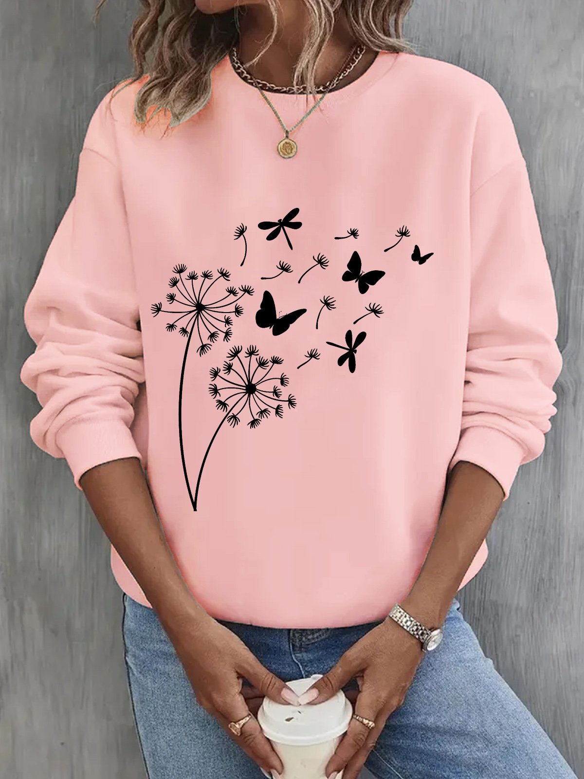 Casual Crew Neck Dandelion Sweatshirt