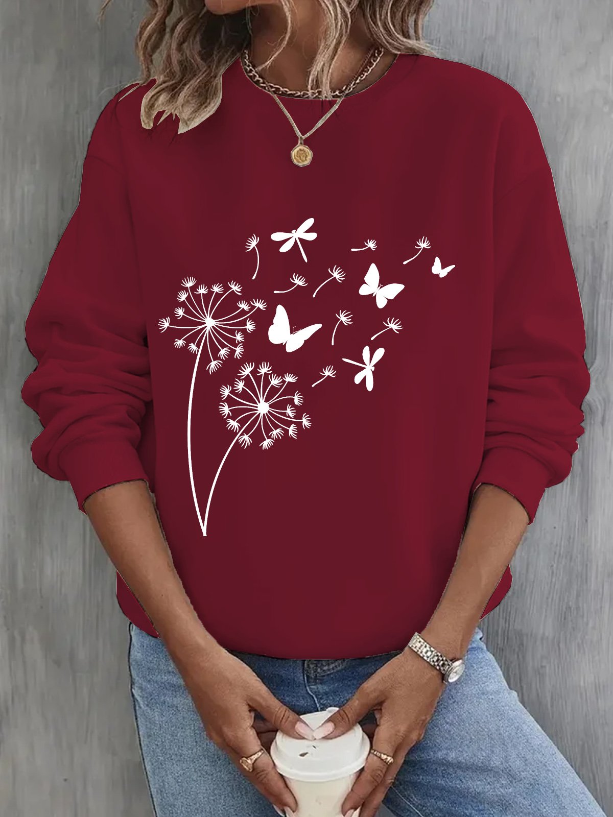 Casual Crew Neck Dandelion Sweatshirt