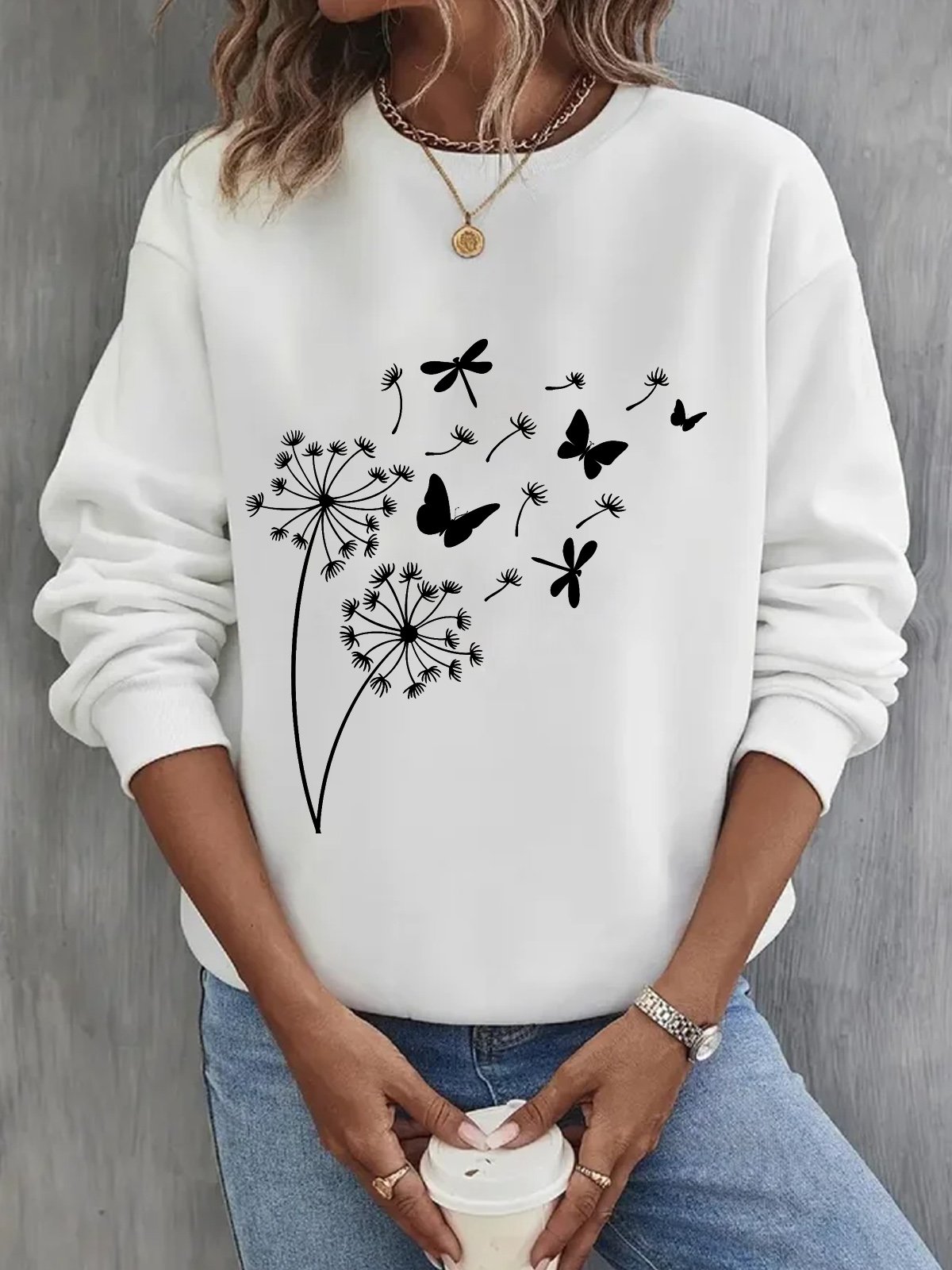 Casual Crew Neck Dandelion Sweatshirt