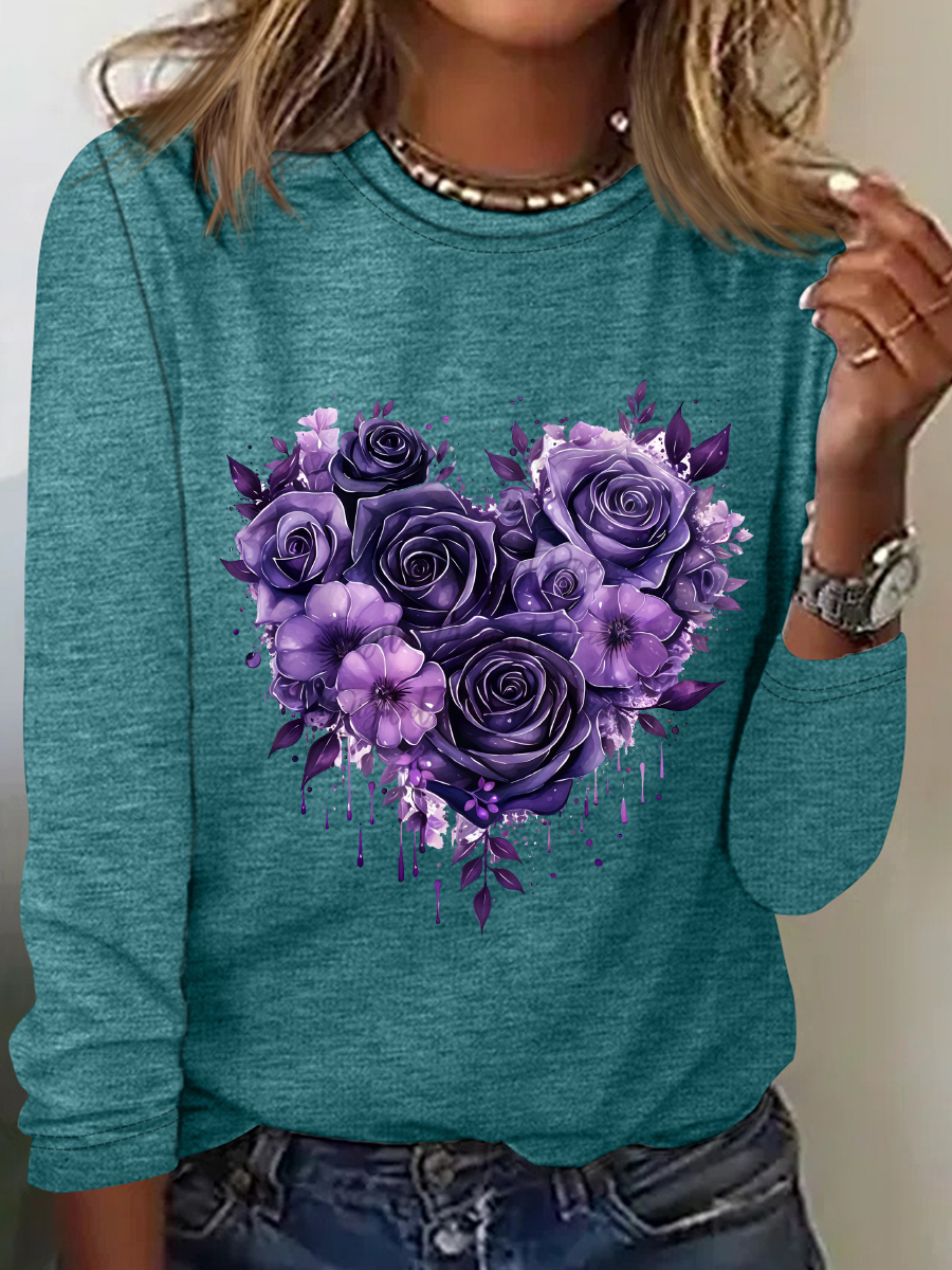 Casual Heart/Cordate Crew Neck Long Sleeve T-shirt