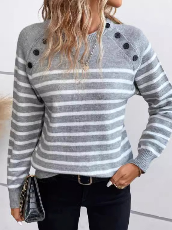 Women Yarn/Wool Yarn Striped Long Sleeve Comfy Casual Sweater