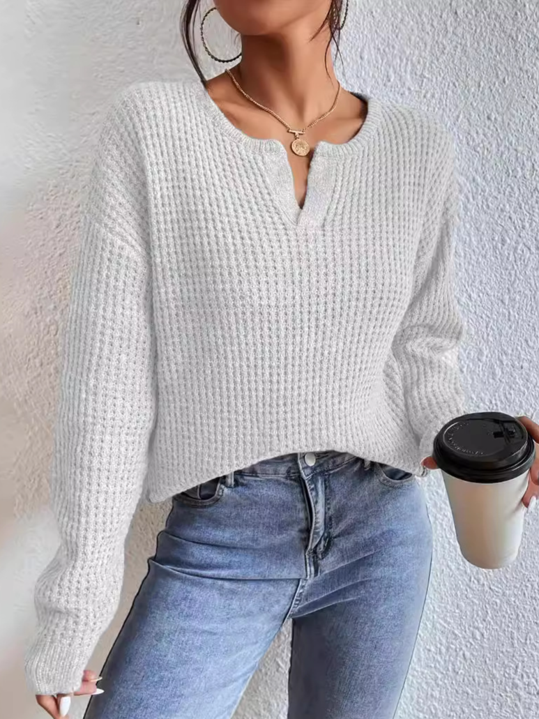 Women Yarn/Wool Yarn Plain Long Sleeve Comfy Casual Sweater