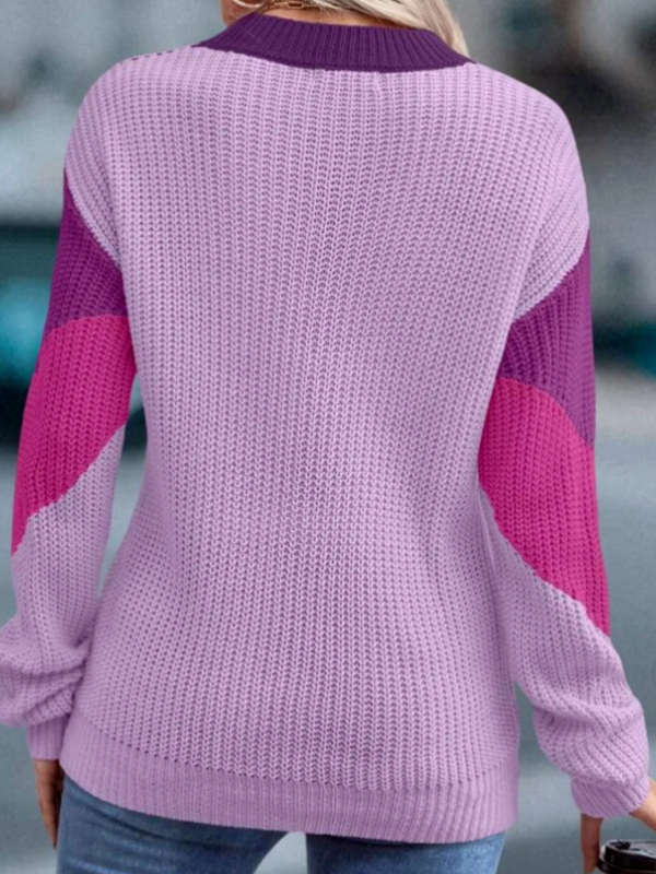 Women Yarn/Wool Yarn Color Block Long Sleeve Comfy Casual Sweater