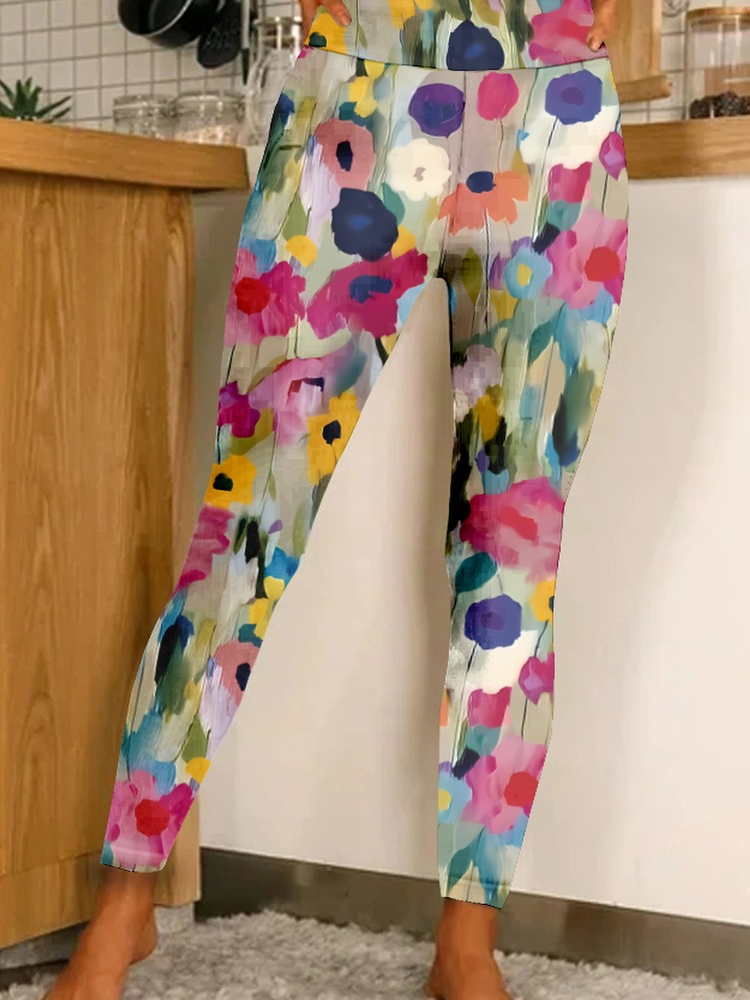 Casual Floral Long Leggings