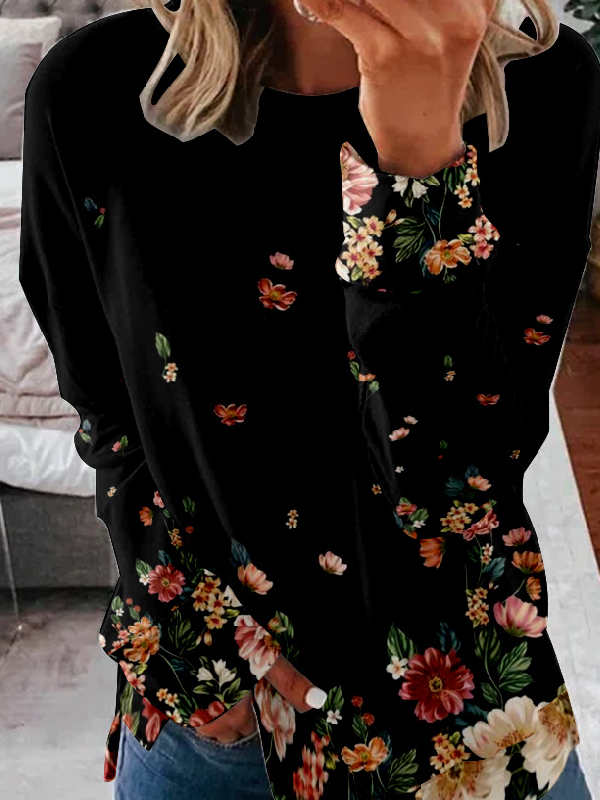 Casual Crew Neck Floral Sweatshirt