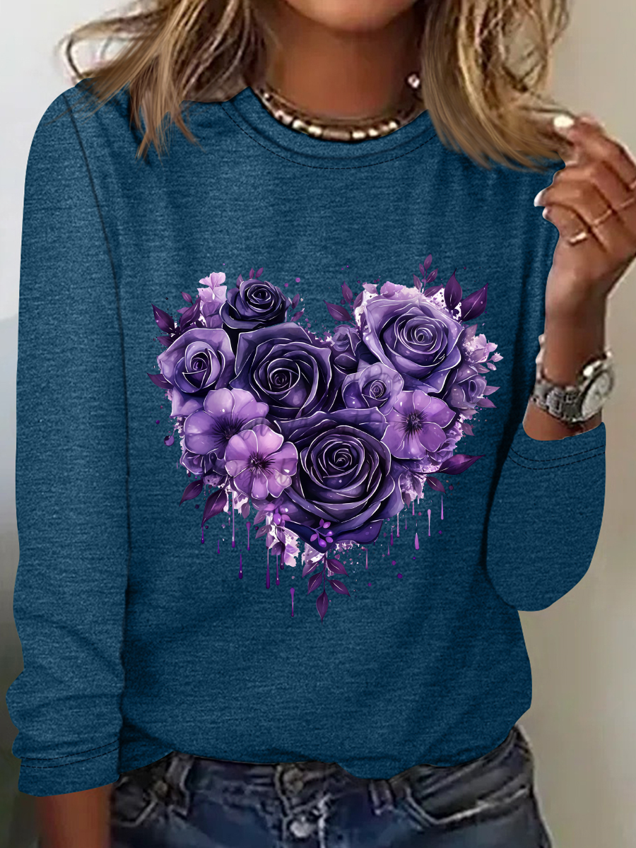 Casual Heart/Cordate Crew Neck Long Sleeve T-shirt