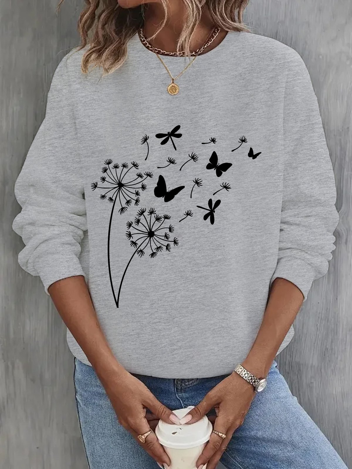 Casual Crew Neck Dandelion Sweatshirt