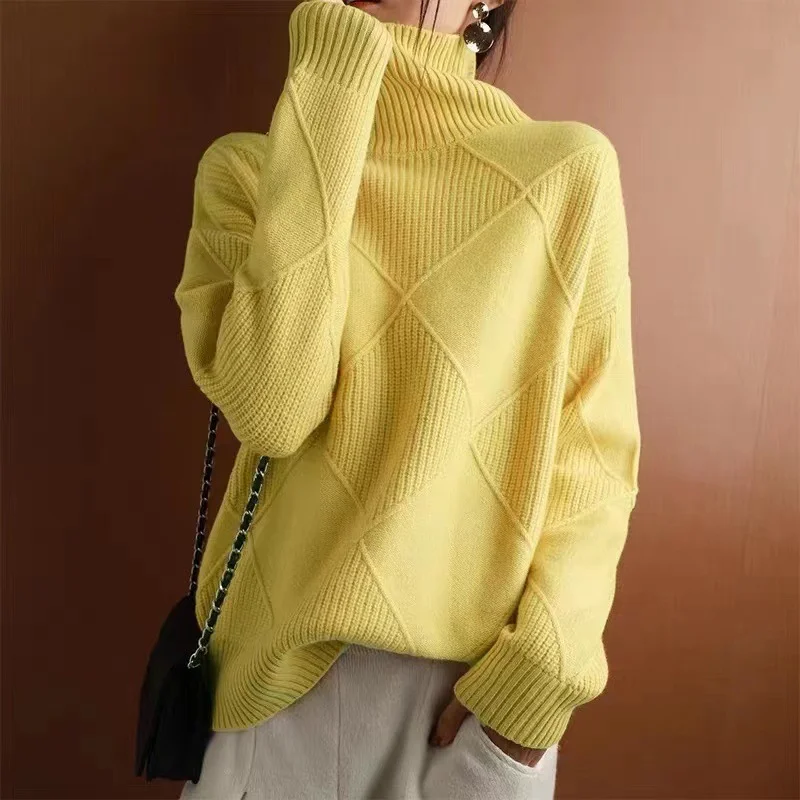 Women Yarn/Wool Yarn Plain Long Sleeve Comfy Casual Sweater