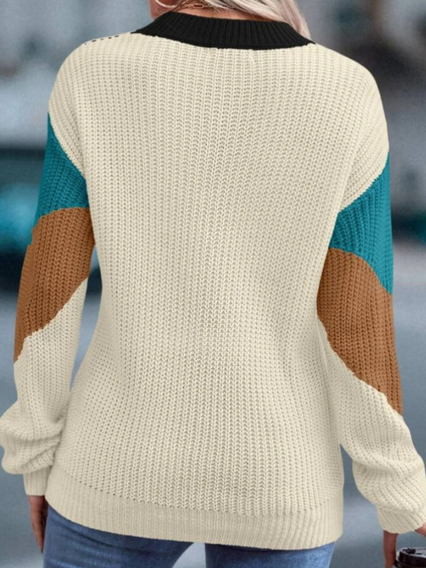 Women Yarn/Wool Yarn Color Block Long Sleeve Comfy Casual Sweater