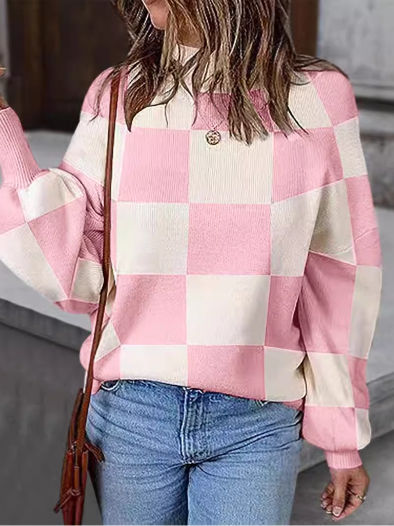 Women Yarn/Wool Yarn Geometric Long Sleeve Comfy Casual Sweater