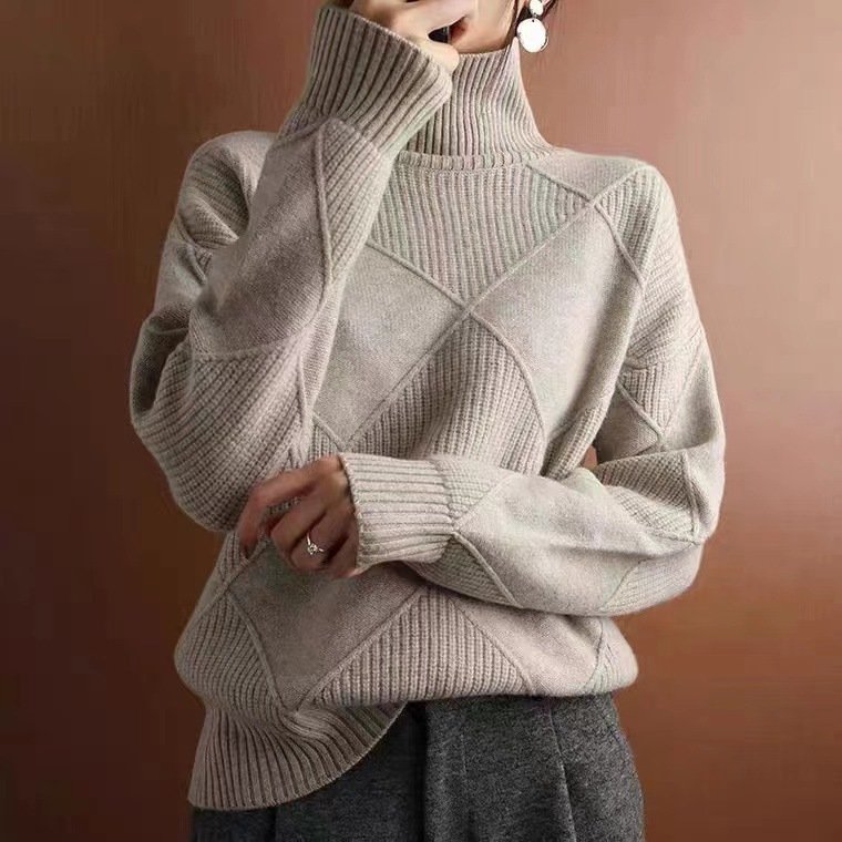 Women Yarn/Wool Yarn Plain Long Sleeve Comfy Casual Sweater