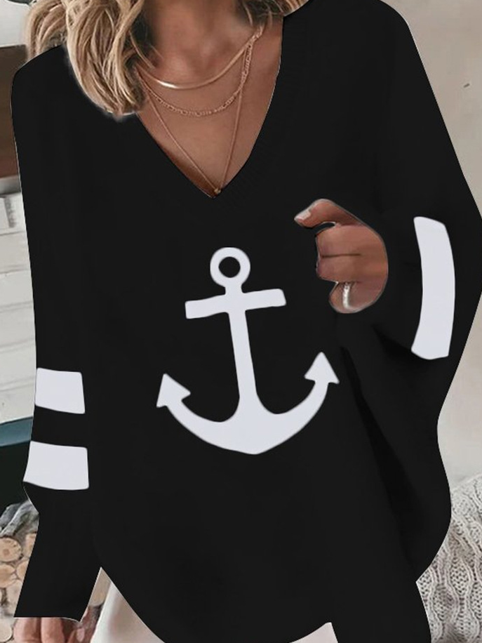 Casual Crew Neck Geometric Sweatshirt