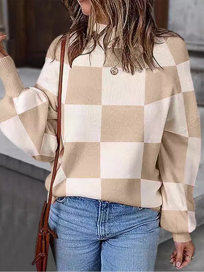 Women Yarn/Wool Yarn Geometric Long Sleeve Comfy Casual Sweater