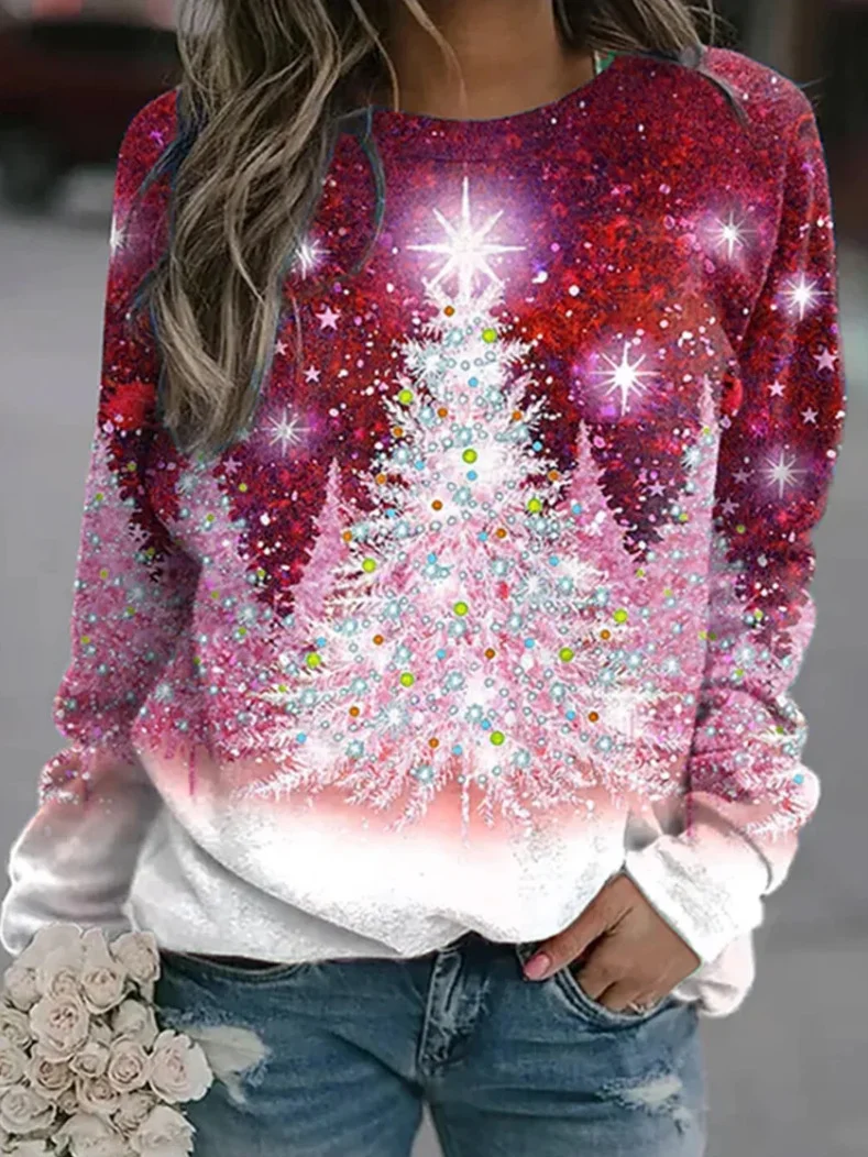 Casual Crew Neck Christmas Sweatshirt