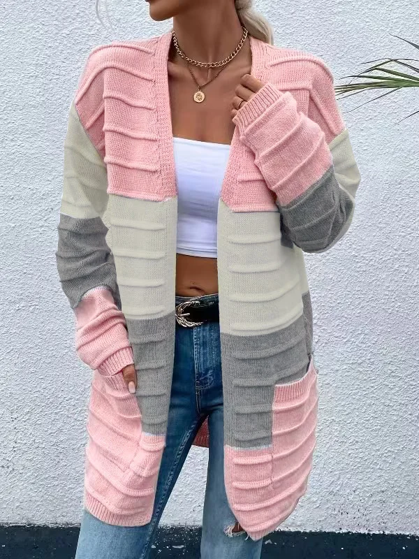 Women Wool/Knitting Striped Long Sleeve Comfy Casual Cardigan