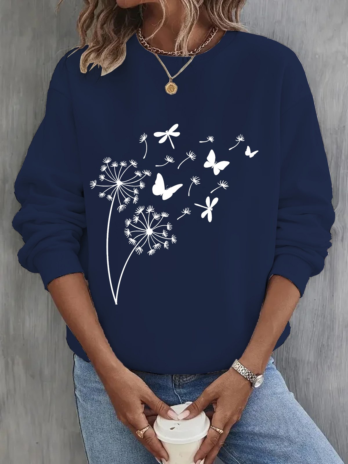 Casual Crew Neck Dandelion Sweatshirt