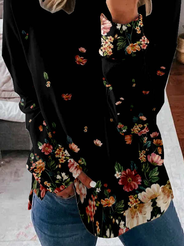 Casual Crew Neck Floral Sweatshirt