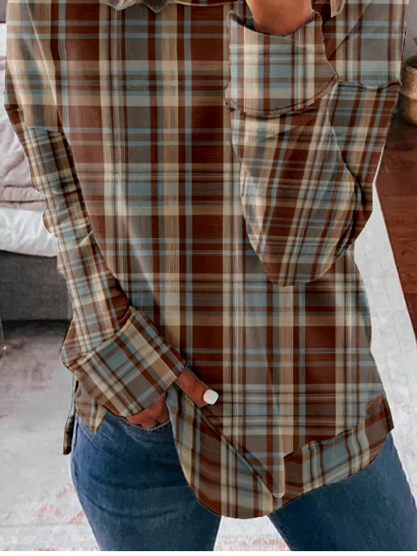 Casual Crew Neck Plaid Sweatshirt