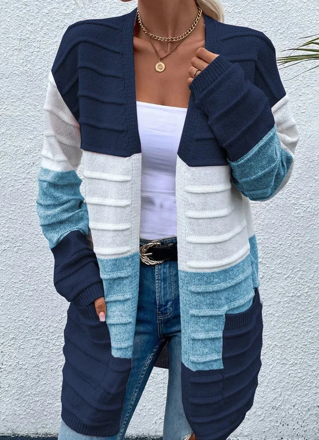 Women Wool/Knitting Striped Long Sleeve Comfy Casual Cardigan