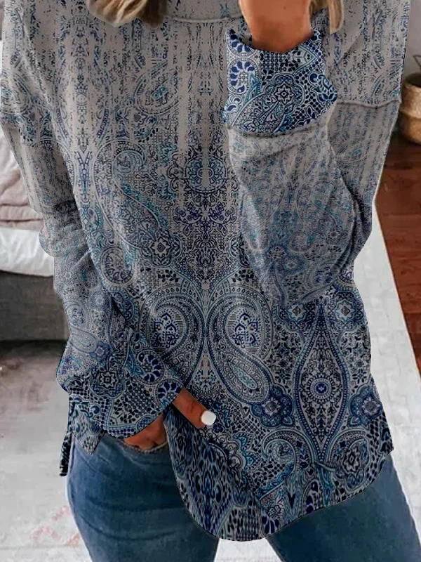 Casual Crew Neck Ethnic Sweatshirt