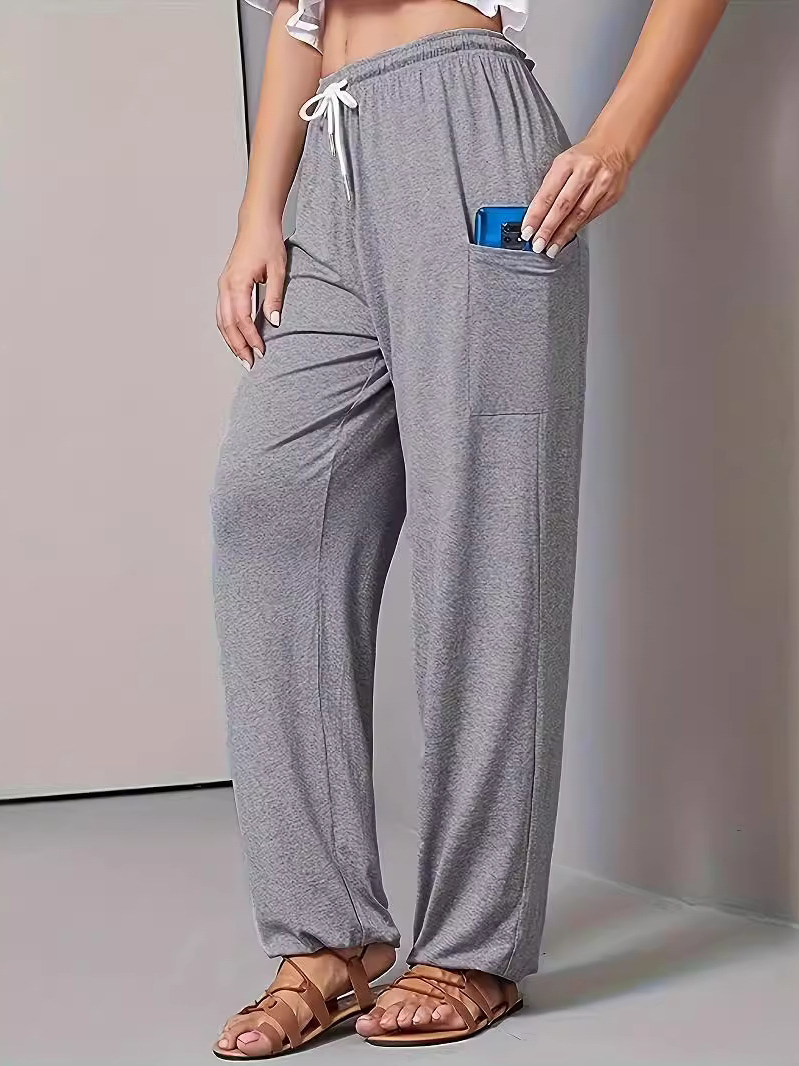 Women Casual Plain Loose Long Pants