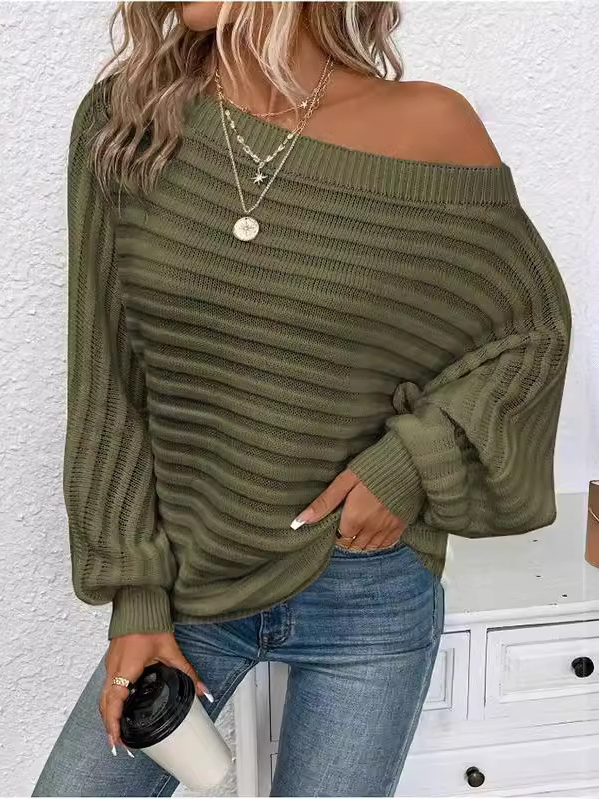 Women Yarn/Wool Yarn Plain Long Sleeve Comfy Casual Sweater