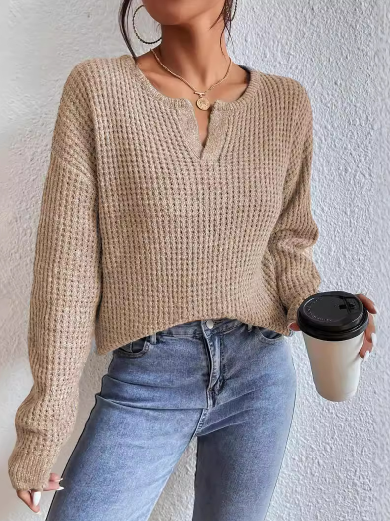 Women Yarn/Wool Yarn Plain Long Sleeve Comfy Casual Sweater