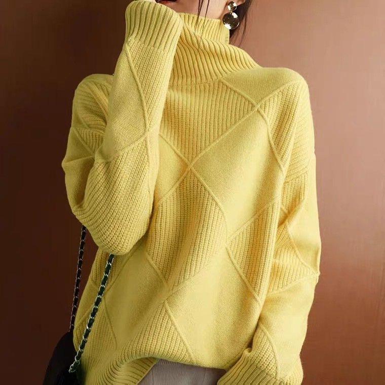 Women Yarn/Wool Yarn Plain Long Sleeve Comfy Casual Sweater