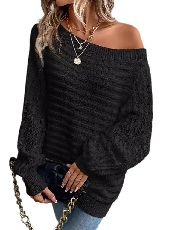 Women Yarn/Wool Yarn Plain Long Sleeve Comfy Casual Sweater