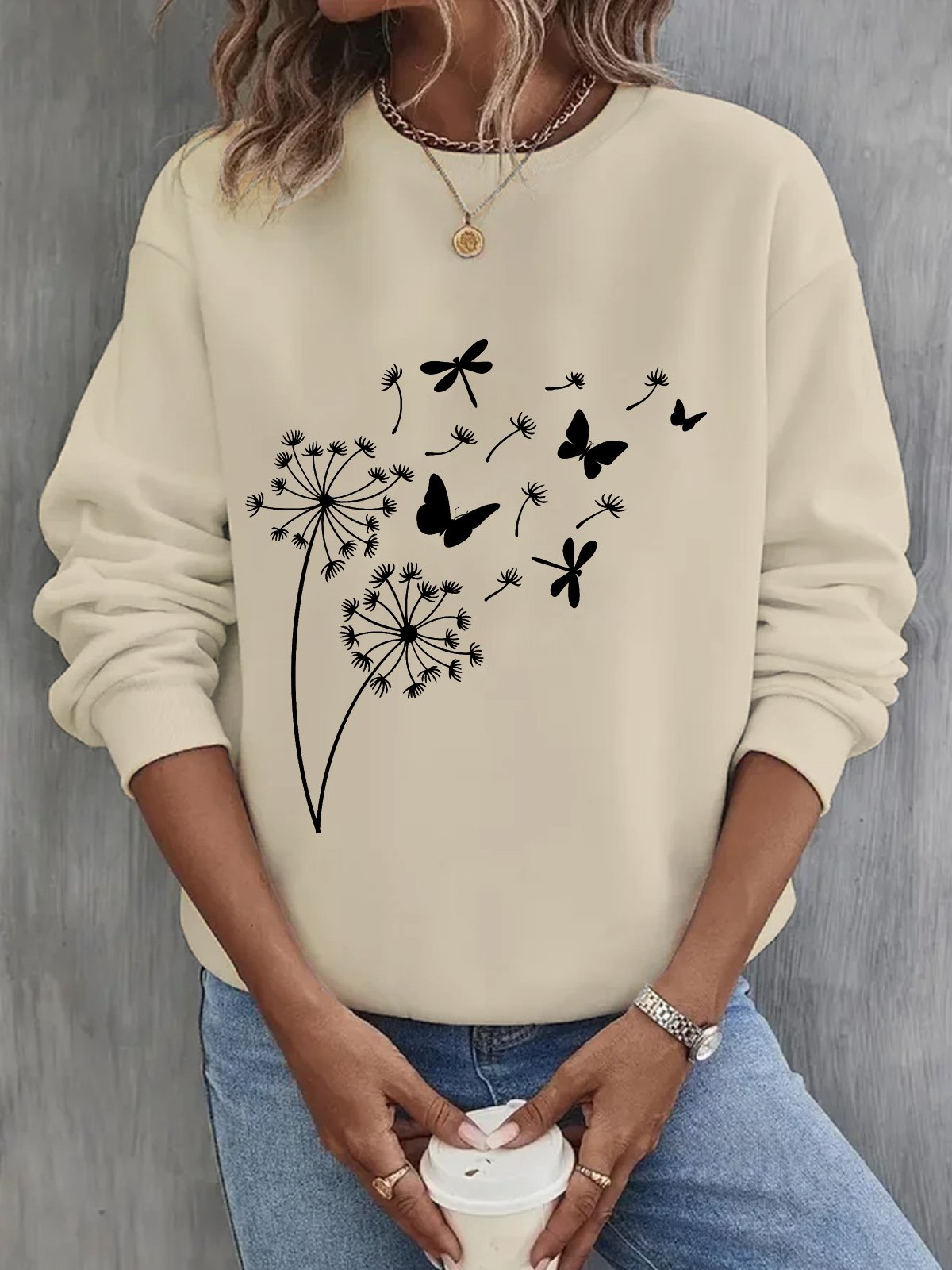 Casual Crew Neck Dandelion Sweatshirt