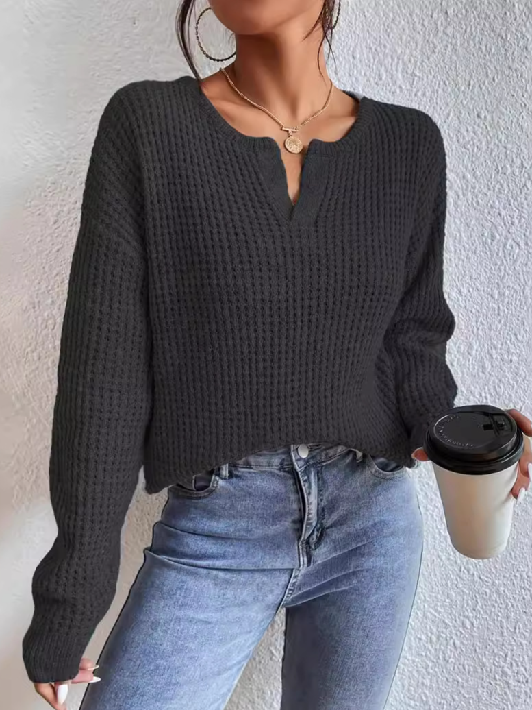 Women Yarn/Wool Yarn Plain Long Sleeve Comfy Casual Sweater