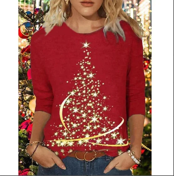 Casual Christmas Turtleneck Long Sleeve T-shirt