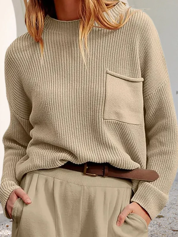 Women Yarn/Wool Yarn Plain Long Sleeve Comfy Casual Sweater