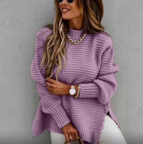 Women Yarn/Wool Yarn Plain Long Sleeve Comfy Casual Sweater