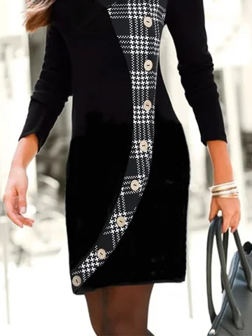 Women Plaid Hoodie Long Sleeve Comfy Casual Midi Dress