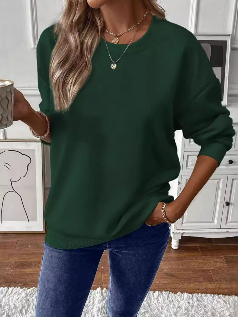 Casual Crew Neck Plain Sweatshirt