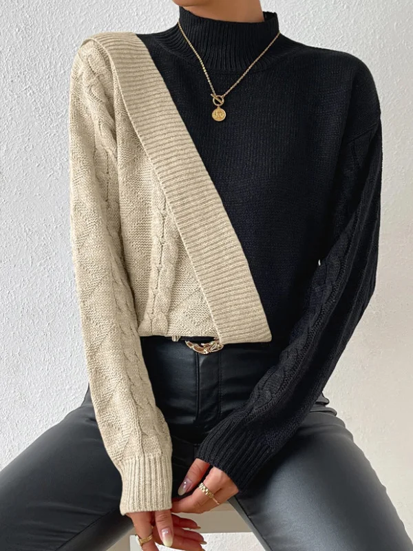 Women Yarn/Wool Yarn Color Block Long Sleeve Comfy Casual Sweater