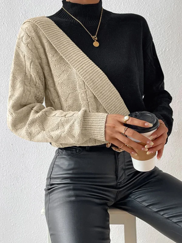 Women Yarn/Wool Yarn Color Block Long Sleeve Comfy Casual Sweater